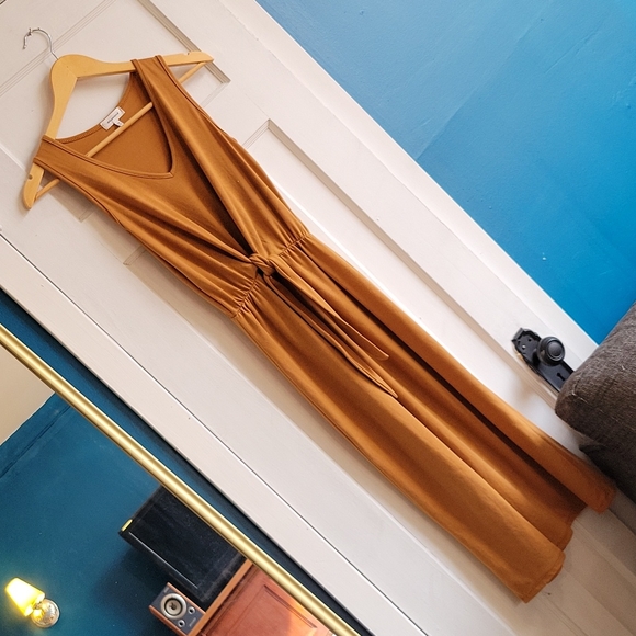 Jersey Midi Dress Tie Waist / XS / Burnt Orange Colour / Stretchy - Picture 5 of 5